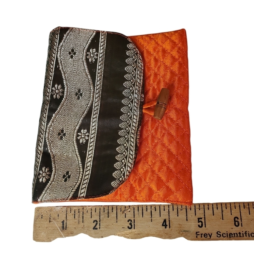 Chic Orange, Black, And Silver Quilted Clutch. - Picture 7 of 7